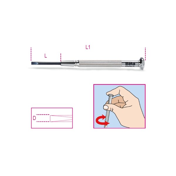 Beta Tools Slotted Micro-Screwdriver, 2mm 12290220
